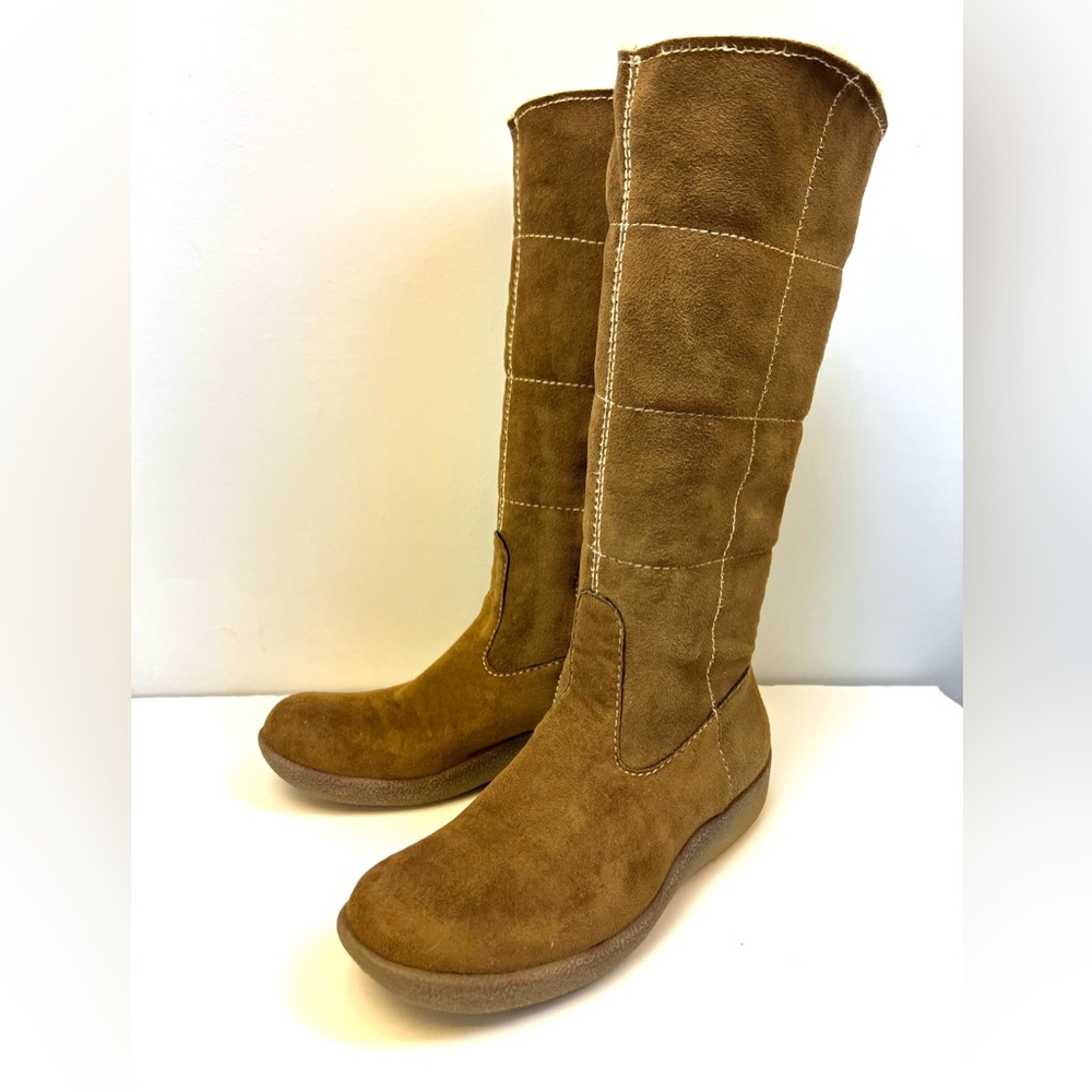 Franco Sarto-Tan w/ cream stitch, Unstructured tip boots w/inside side zipper-7M